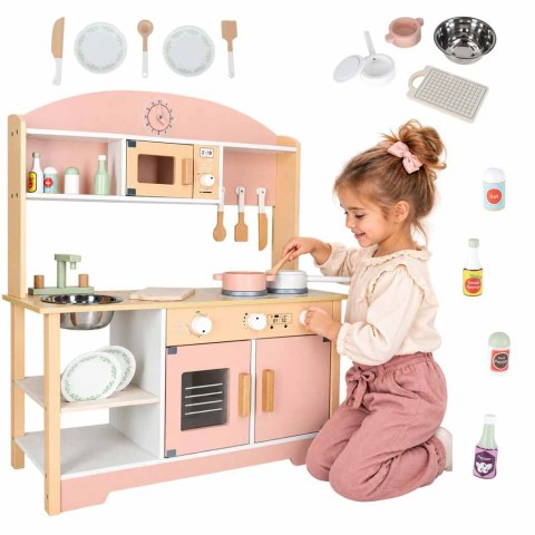 Kuchnia dla dzieci drewniana MDF MODERN CLASSIC akcesoria 81cm różowa