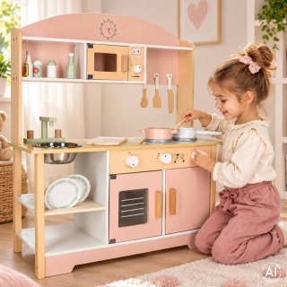 Kuchnia dla dzieci drewniana MDF MODERN CLASSIC akcesoria 81cm różowa