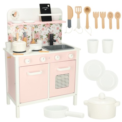 Kuchnia dla dzieci drewniana MDF LULILO FLORA akcesoria różowa 82cm