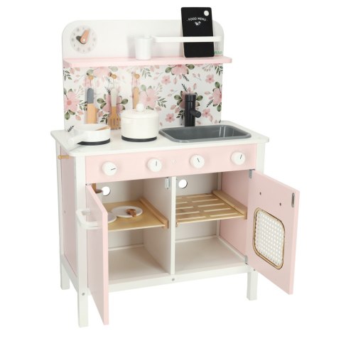 Kuchnia dla dzieci drewniana MDF LULILO FLORA akcesoria różowa 82cm