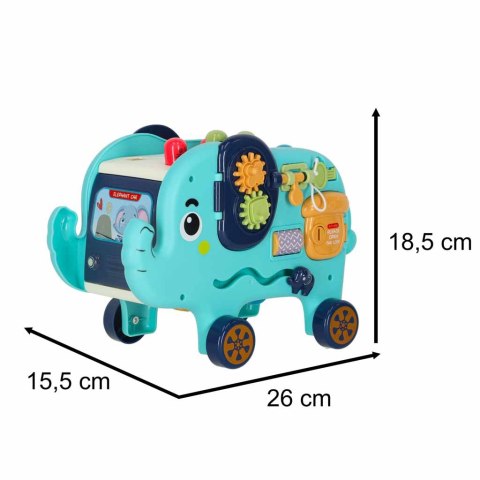 Słonik tablica manipulacyjna montessori wbijak sorter klocki młotek 26cm