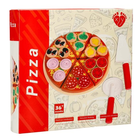 Pizza drewniany zestaw do zabawy na rzep akcesoria łopatka nóż talerz nauka krojenia 20cm