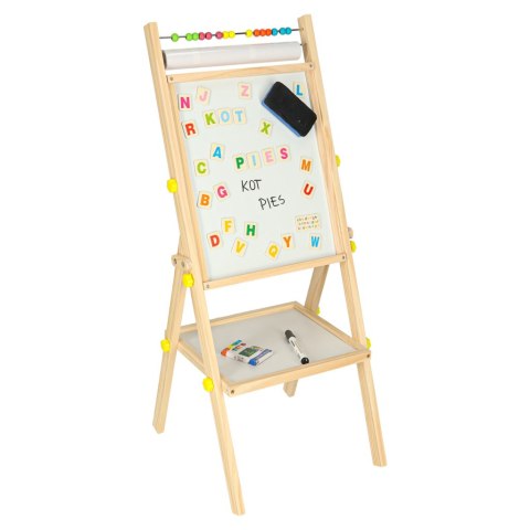 Tablica magnetyczna kredowa dwustronna drewniana literki kreda 38x37x90cm