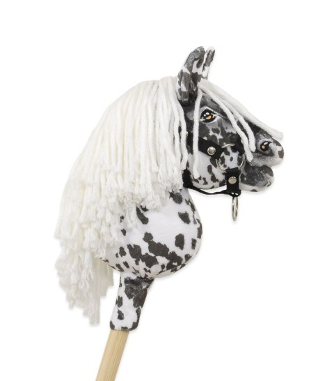 Hobby Horse Mały koń na kiju Premium tarantowaty biało-czarny z białą grzywą A5