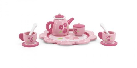 Viga 44543 Pink Flower — drewniany serwis do herbaty z tacą