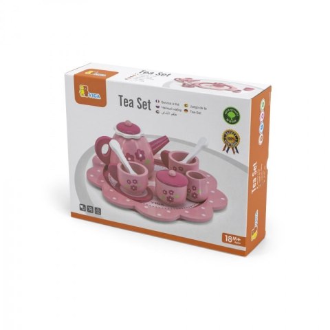 Viga 44543 Pink Flower — drewniany serwis do herbaty z tacą