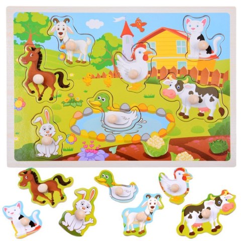 Jokomisiada ZA6356 — drewniane puzzle Farma, 7 elementów z uchwytami