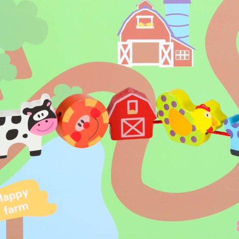 Klocki drewniane do nawlekania tablica plansza farma zwierzęta