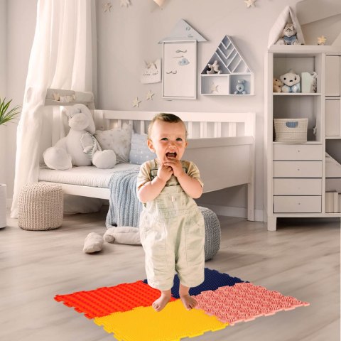 Mata sensoryczna puzzle montessori do masażu stóp 8 elementów kolorowe