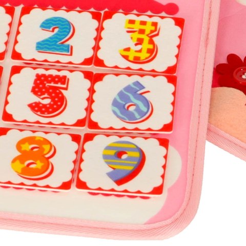 Tablica manipulacyjna sensoryczna montessori walizka plecak różowy